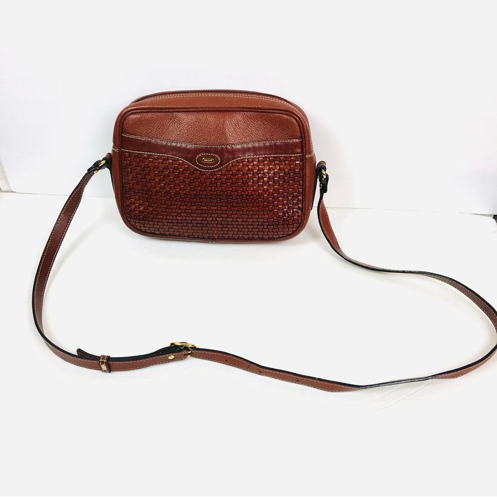 BALLY Woven Cognac Soft Leather Crossbody Bag 10” x 7” x 3” - Picture 3 of 12